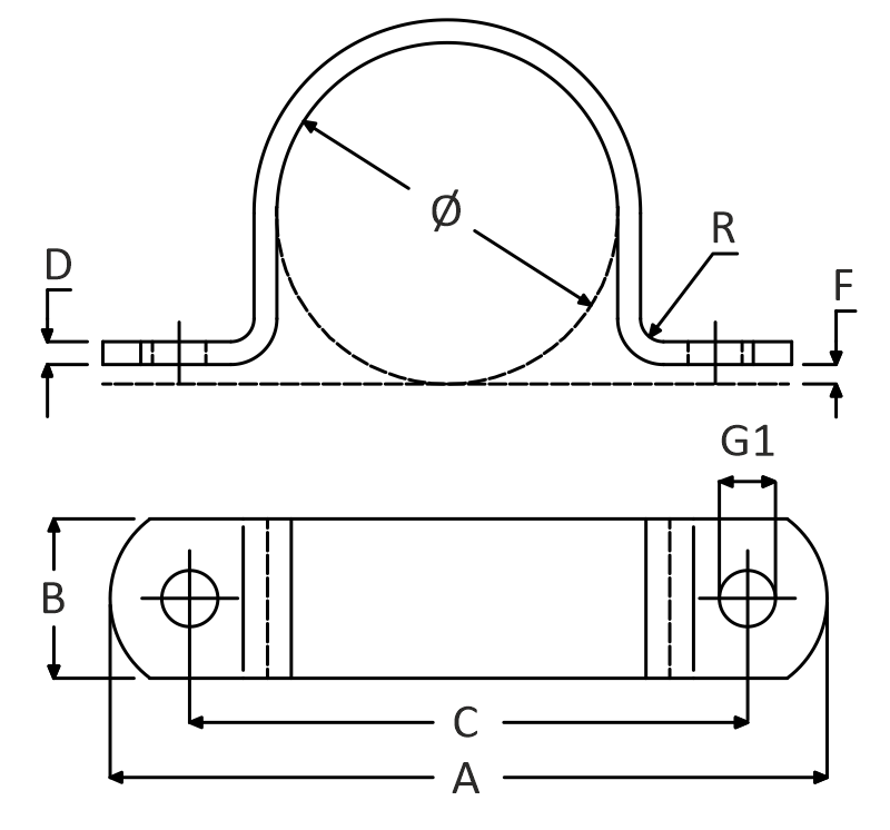 lijntekening hele kapbeugel vooraanzicht